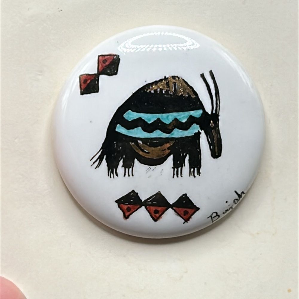 BOGO Free Jewelry…New Bajah Signed Hand Painted Antelope Porcelain Brooch Pin - Picture 2 of 5
